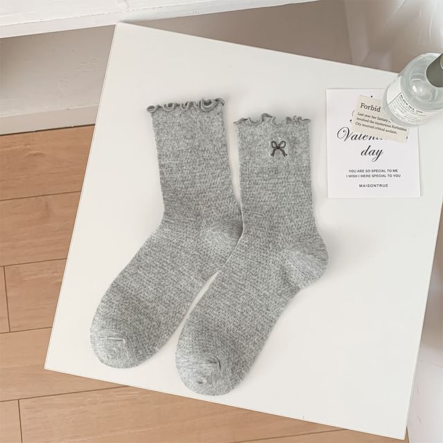 Bow Embroidered Lettuce Edge Socks SpreePicky