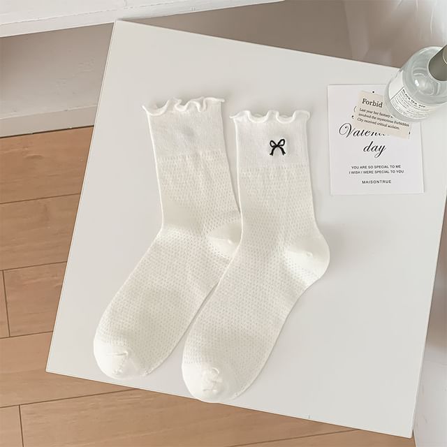 Bow Embroidered Lettuce Edge Socks SpreePicky