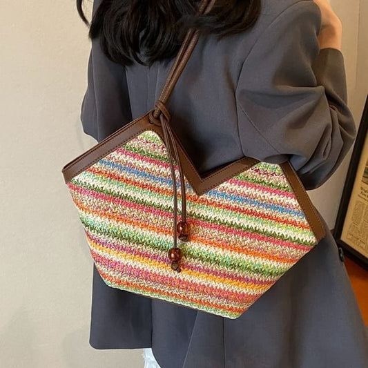 Striped Woven Handbag mySite