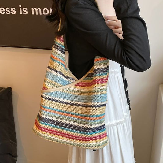 Striped Woven Shoulder Bag mySite