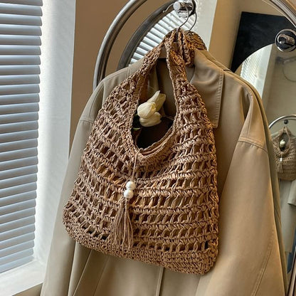 Perforated Tasseled Plain Tote Bag mySite