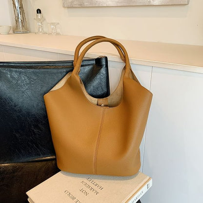 Faux Leather Plain Tote Bag mySite