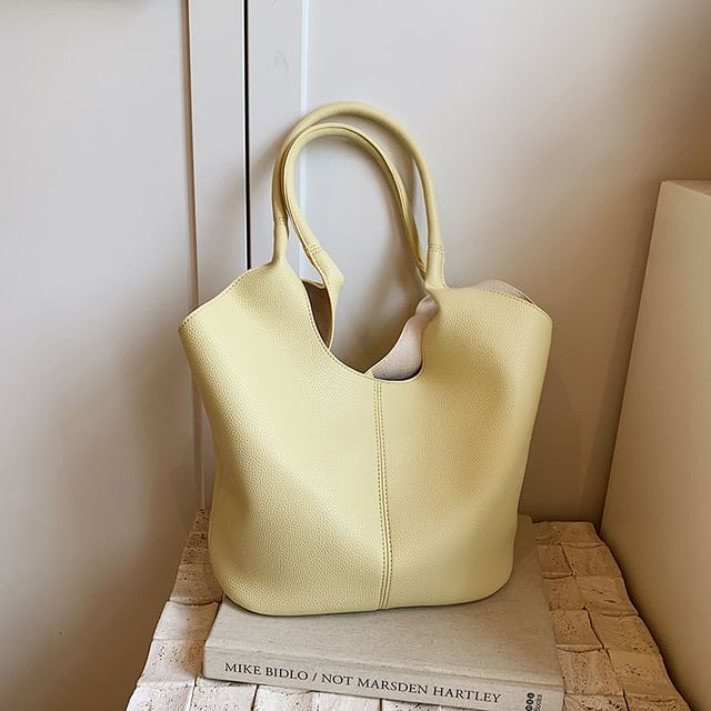 Faux Leather Plain Tote Bag mySite