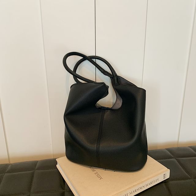 Faux Leather Plain Tote Bag mySite