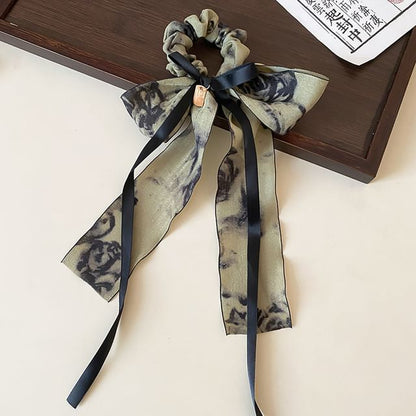 Elegant Retro Floral Print Bowknot Chiffon Hair Scarf Scrunchie SpreePicky