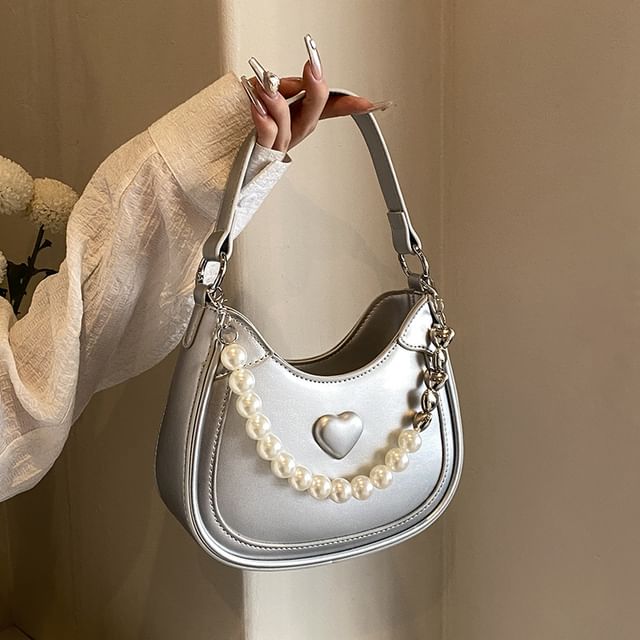 Heart Faux Pearl Chain Shoulder Bag SpreePicky