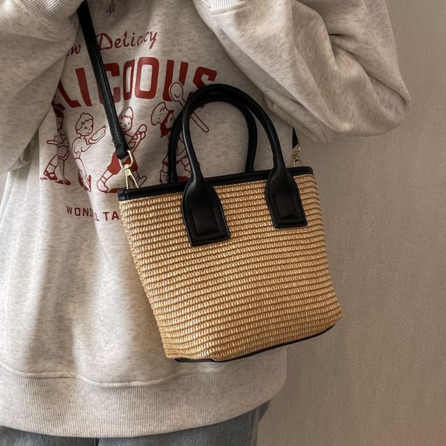 Straw Panel Crossbody Tote Bag SpreePicky