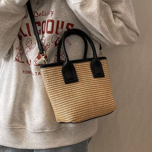 Straw Panel Crossbody Tote Bag SpreePicky