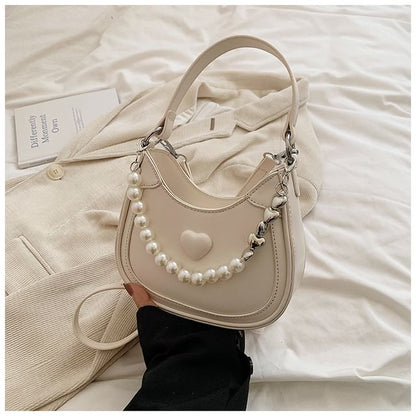 Heart Faux Pearl Chain Shoulder Bag SpreePicky