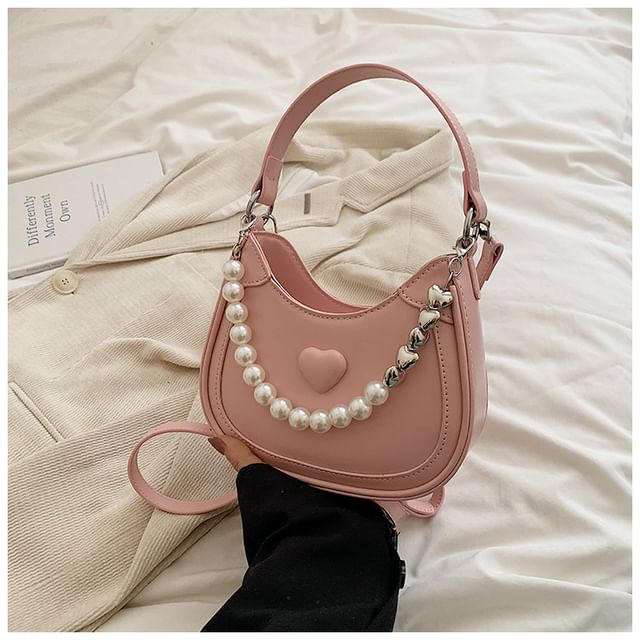 Heart Faux Pearl Chain Shoulder Bag SpreePicky