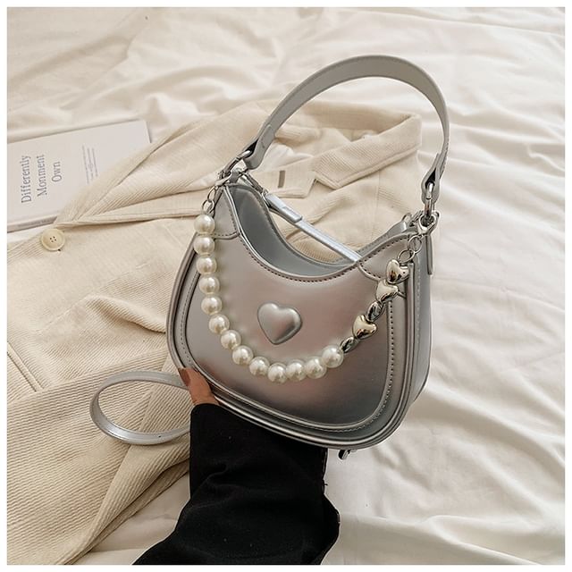 Heart Faux Pearl Chain Shoulder Bag SpreePicky