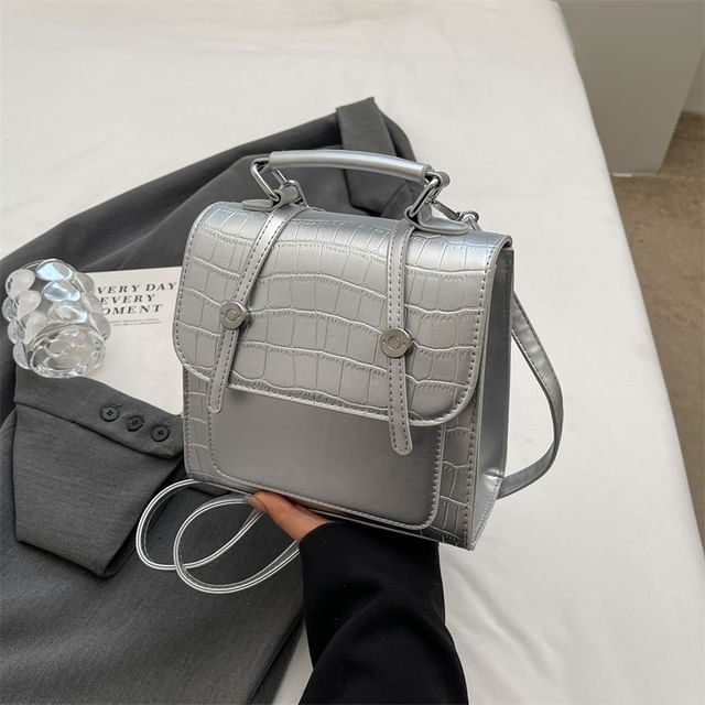 Crocodile Grain Flap Panel Backpack SpreePicky