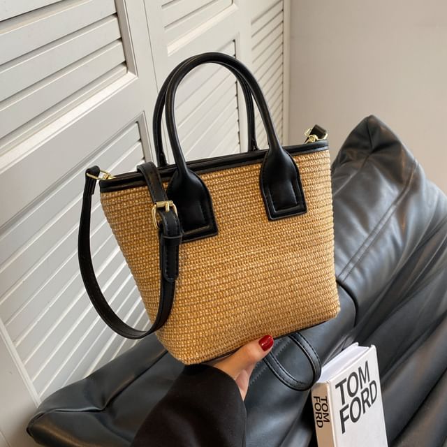 Straw Panel Crossbody Tote Bag SpreePicky