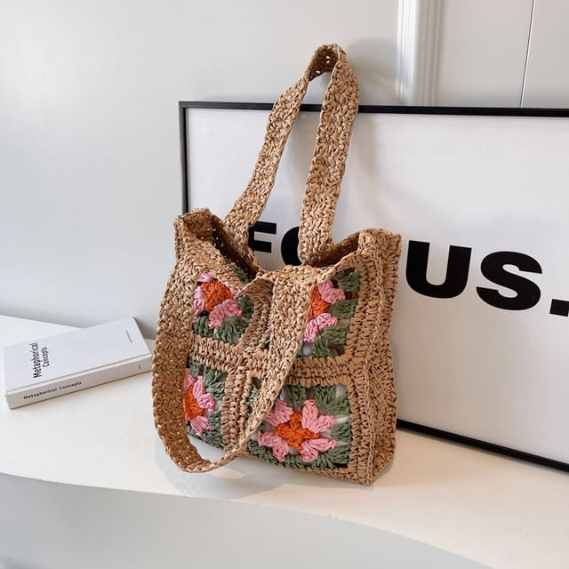 Floral Patterned Straw Tote Bag SpreePicky