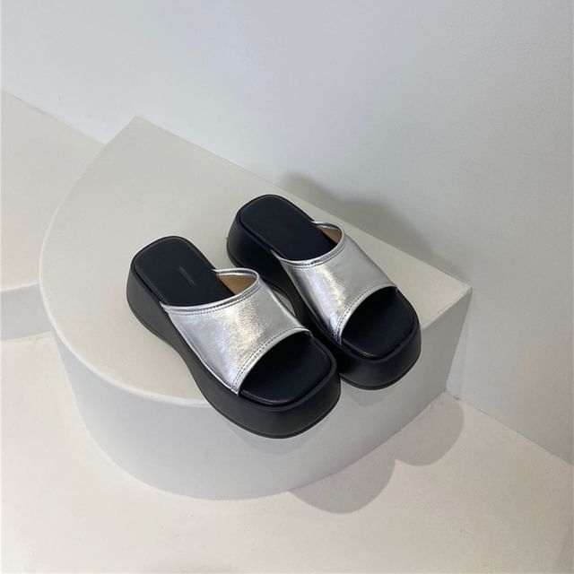 Two Tone Platform Slide Sandals SpreePicky