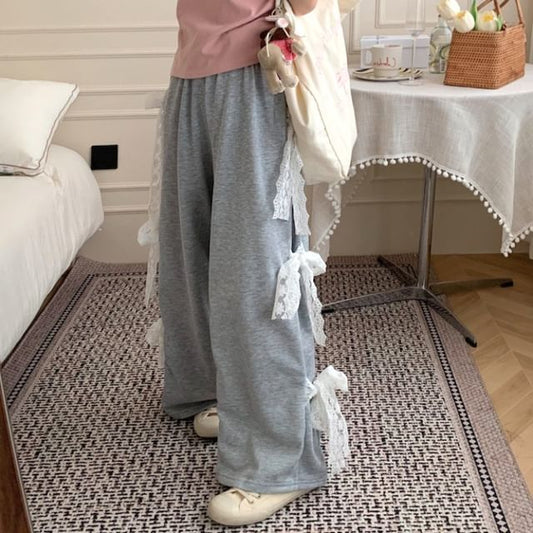 Elastic Waist Bow Wide Leg Sweatpants mySite