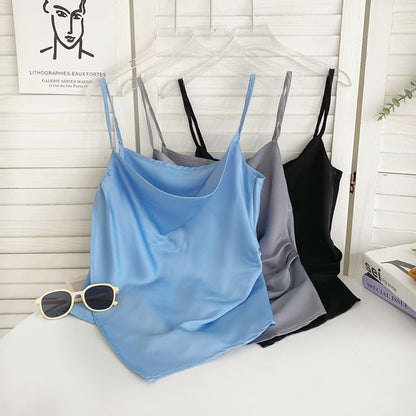 Cowl Neck Plain Asymmetrical Cami Top mySite