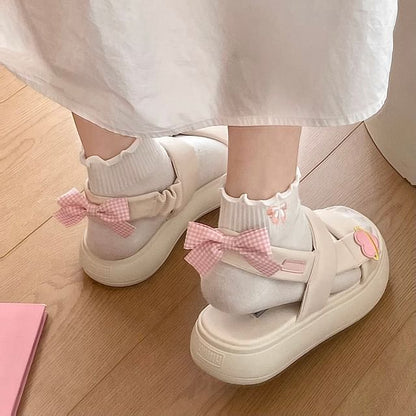 Platform Heart Applique Bow Sandals SpreePicky