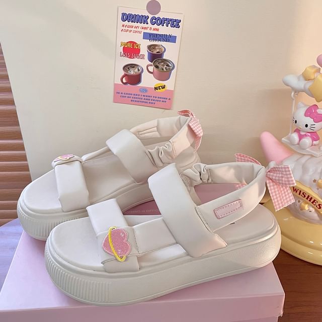 Platform Heart Applique Bow Sandals SpreePicky