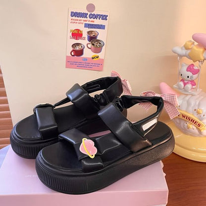 Platform Heart Applique Bow Sandals SpreePicky