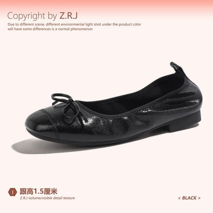 Plain Bow Accent Faux Leather Flats mySite