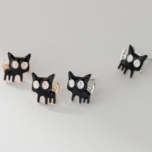 925 Sterling Silver Enamel Cat Stud Earring SpreePicky