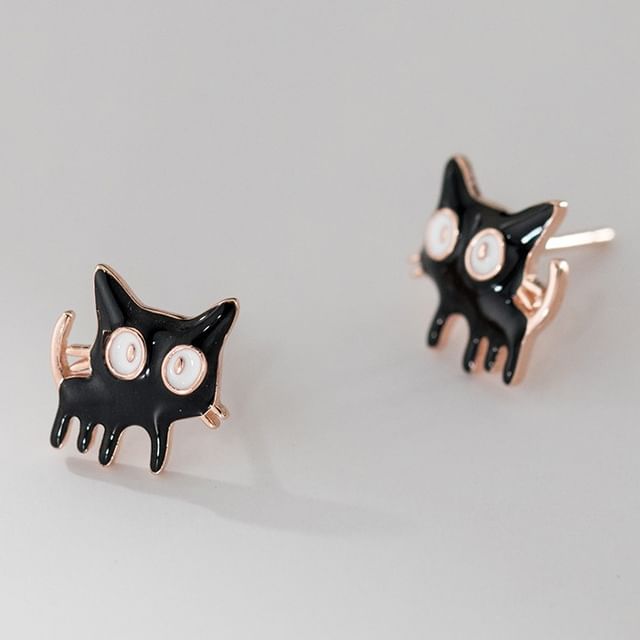 925 Sterling Silver Enamel Cat Stud Earring SpreePicky