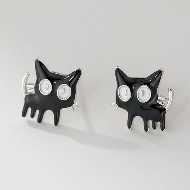 925 Sterling Silver Enamel Cat Stud Earring SpreePicky