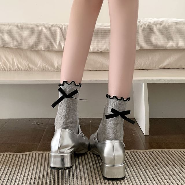 Ruffled Trim Bow  Socks SpreePicky