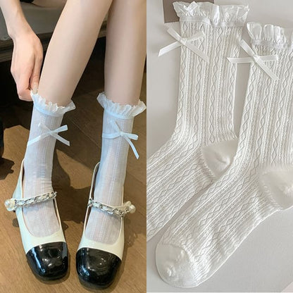 Ruffle Trim Mid Calf Socks / Set SpreePicky