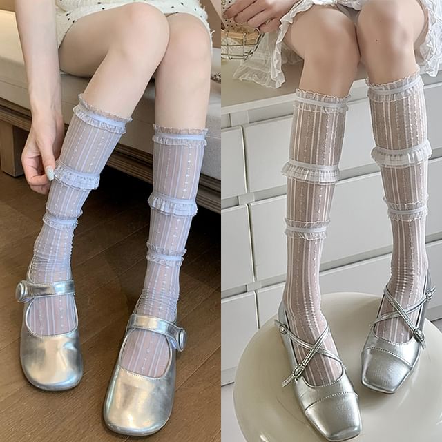 Ruffle Trim Mesh Socks / Set SpreePicky