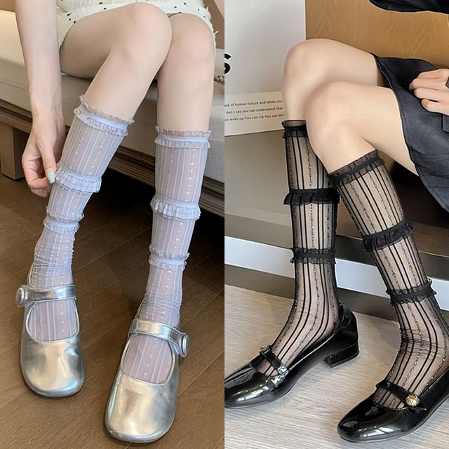 Ruffle Trim Mesh Socks / Set SpreePicky