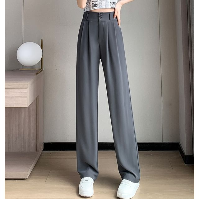 High Rise Plain Wide Leg Dress Pants SpreePicky