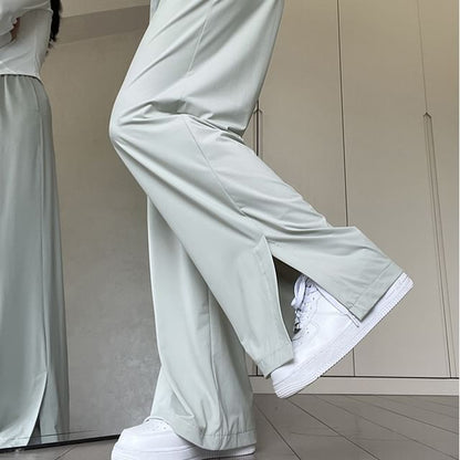 Side Slit High Rise Plain Wide Leg Sweatpants SpreePicky