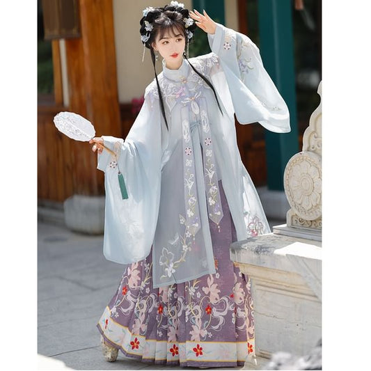 Flower Hanfu Jacket / Camisole Top / Maxi Skirt / Scarf / Set SpreePicky