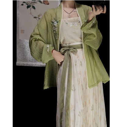 Flower Hanfu Jacket / Camisole Top / Maxi Skirt / Set SpreePicky