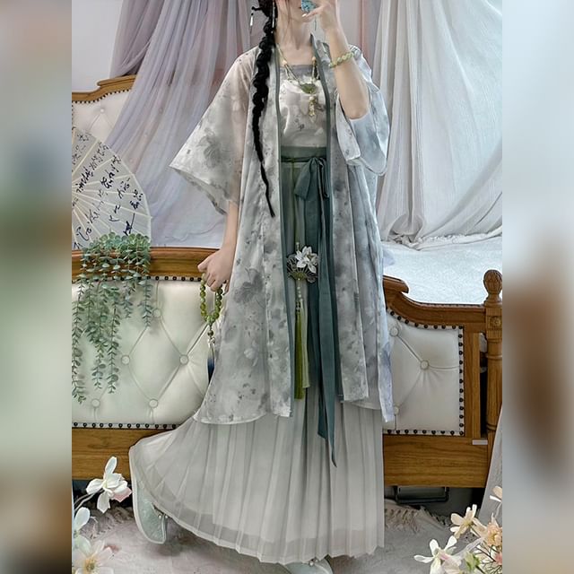 Flower Hanfu Jacket / Camisole Top / Maxi Skirt / Set SpreePicky