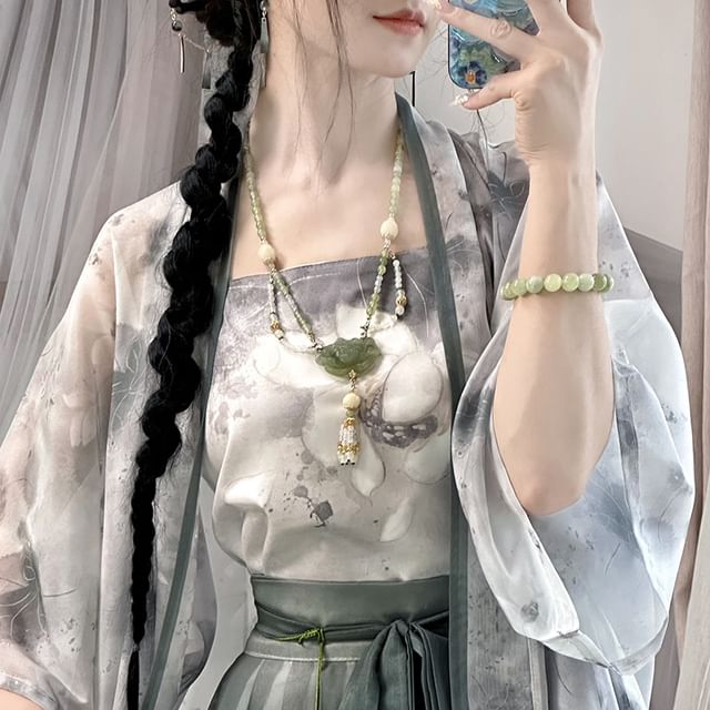 Flower Hanfu Jacket / Camisole Top / Maxi Skirt / Set SpreePicky