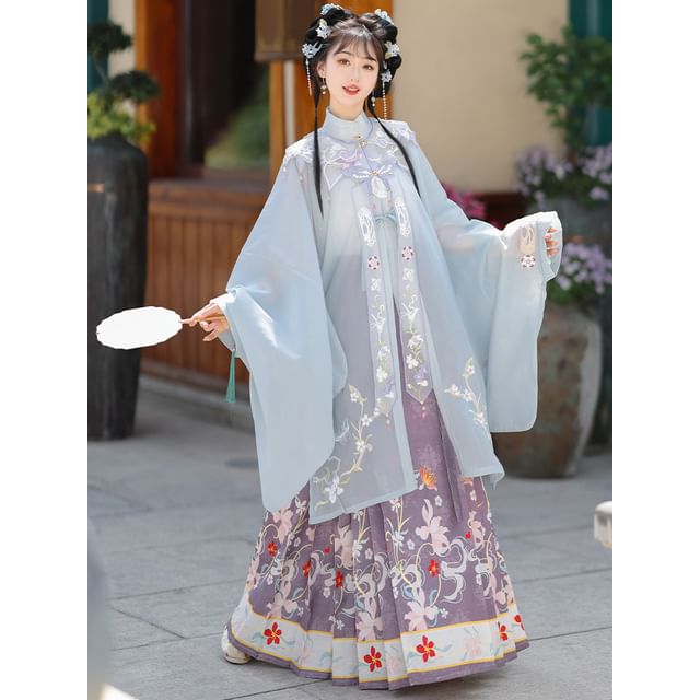 Flower Hanfu Jacket / Camisole Top / Maxi Skirt / Scarf / Set SpreePicky