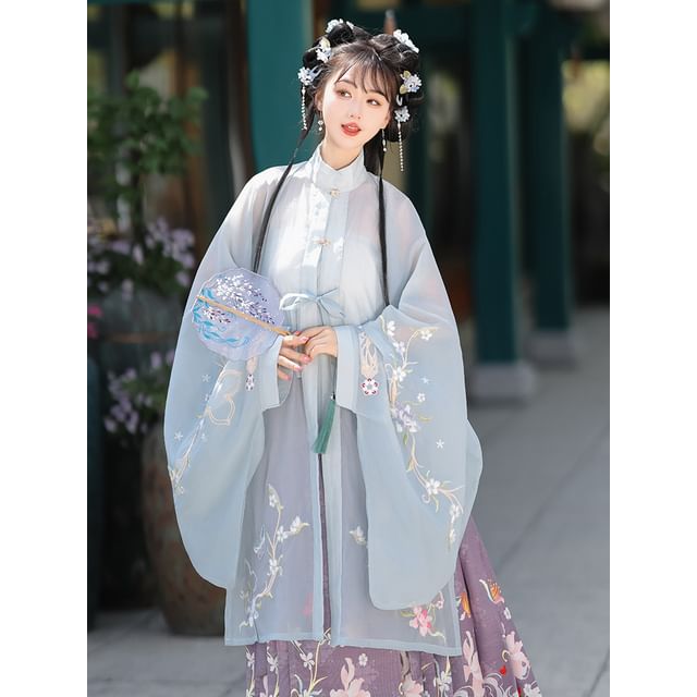 Flower Hanfu Jacket / Camisole Top / Maxi Skirt / Scarf / Set SpreePicky