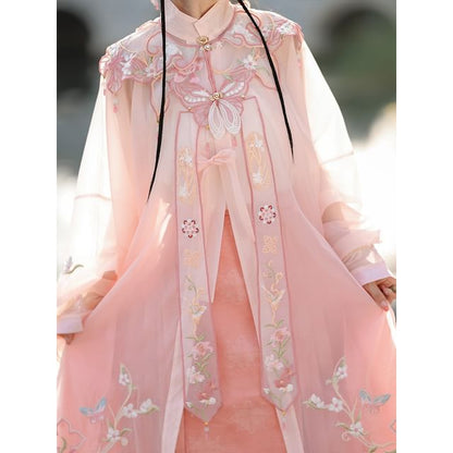 Flower Hanfu Jacket / Camisole Top / Maxi Skirt / Scarf / Set SpreePicky