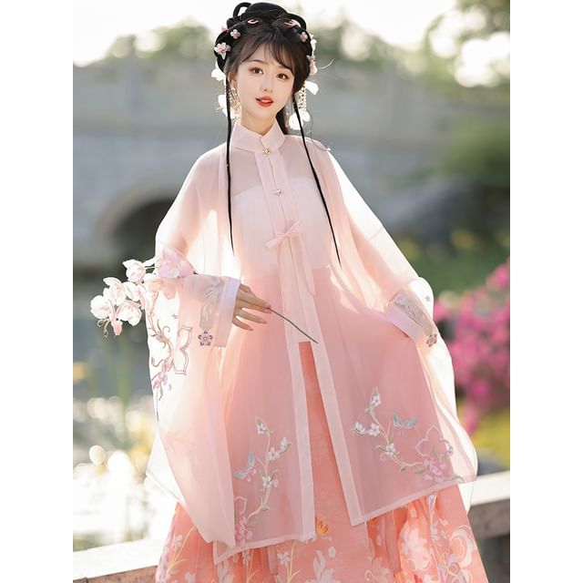 Flower Hanfu Jacket / Camisole Top / Maxi Skirt / Scarf / Set SpreePicky