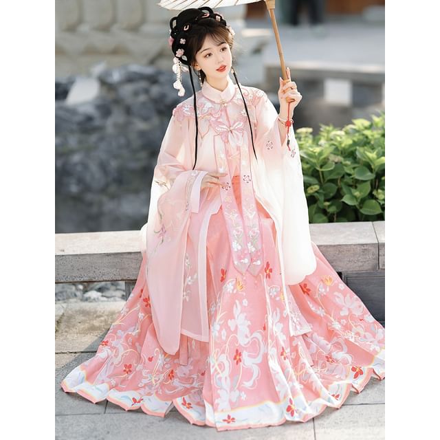 Flower Hanfu Jacket / Camisole Top / Maxi Skirt / Scarf / Set SpreePicky