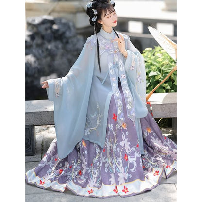 Flower Hanfu Jacket / Camisole Top / Maxi Skirt / Scarf / Set SpreePicky