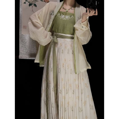 Flower Hanfu Jacket / Camisole Top / Maxi Skirt / Set SpreePicky