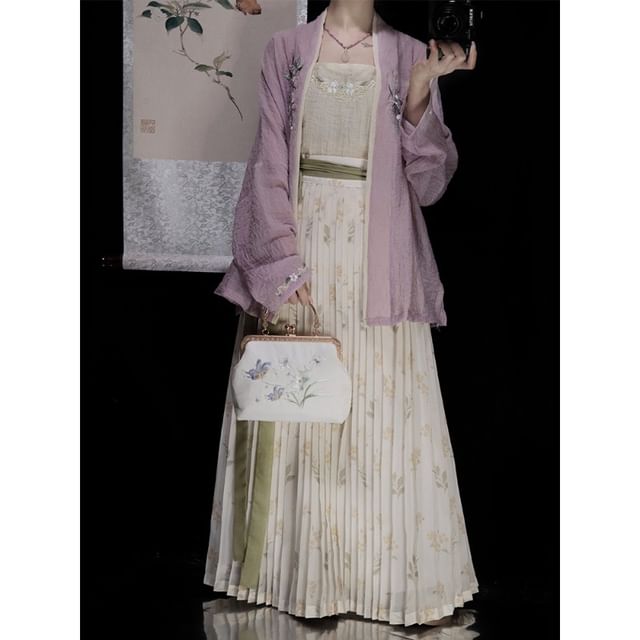 Flower Hanfu Jacket / Camisole Top / Maxi Skirt / Set SpreePicky