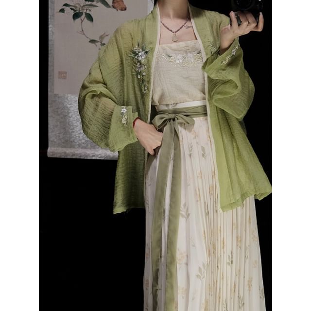 Flower Hanfu Jacket / Camisole Top / Maxi Skirt / Set SpreePicky