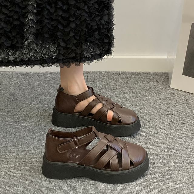 Platform Plain Faux Leather Gladiator Sandals SpreePicky