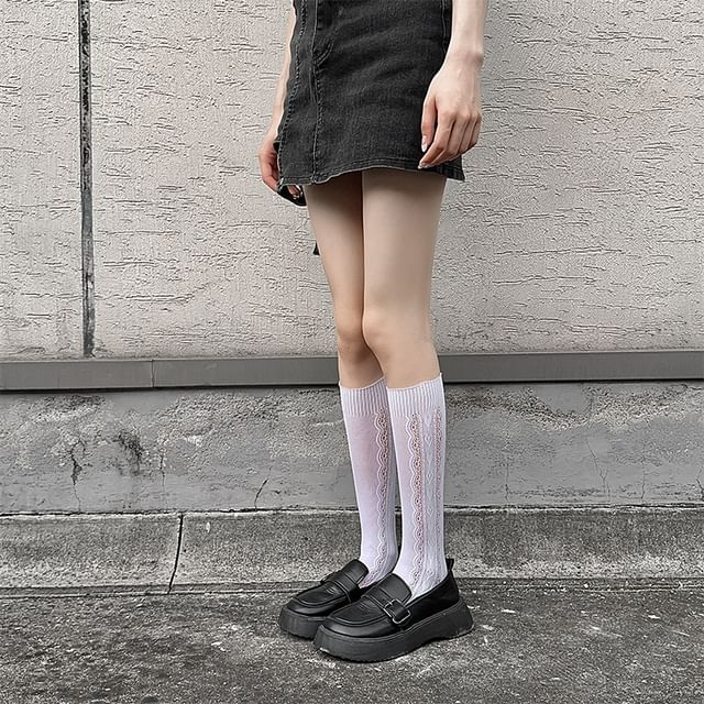 Heart Jacquard Perforated Knee High Socks SpreePicky