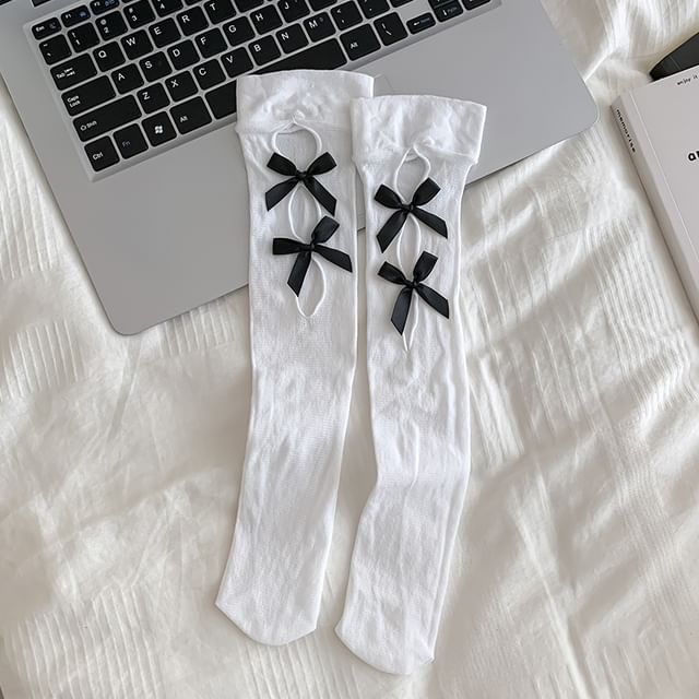 Bow Cutout Mesh Knee High Socks SpreePicky